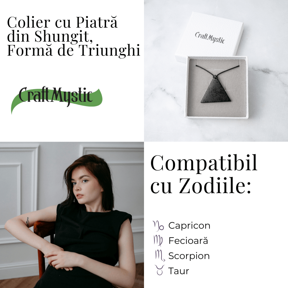 Colier cu Pandantiv Triunghiular din Shungit Natural – Protectie Energetica si Echilibru Interior [5]