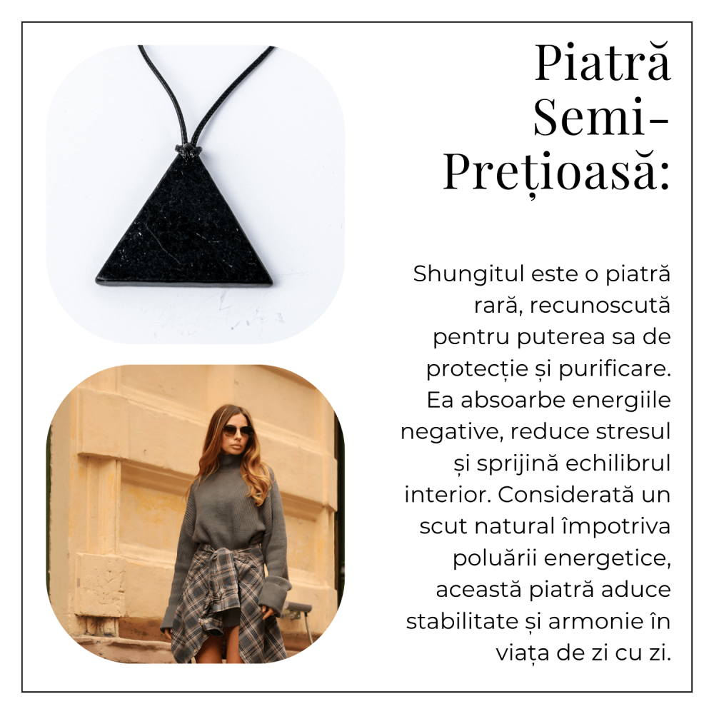 Colier cu Pandantiv Triunghiular din Shungit Natural – Protectie Energetica si Echilibru Interior [6]