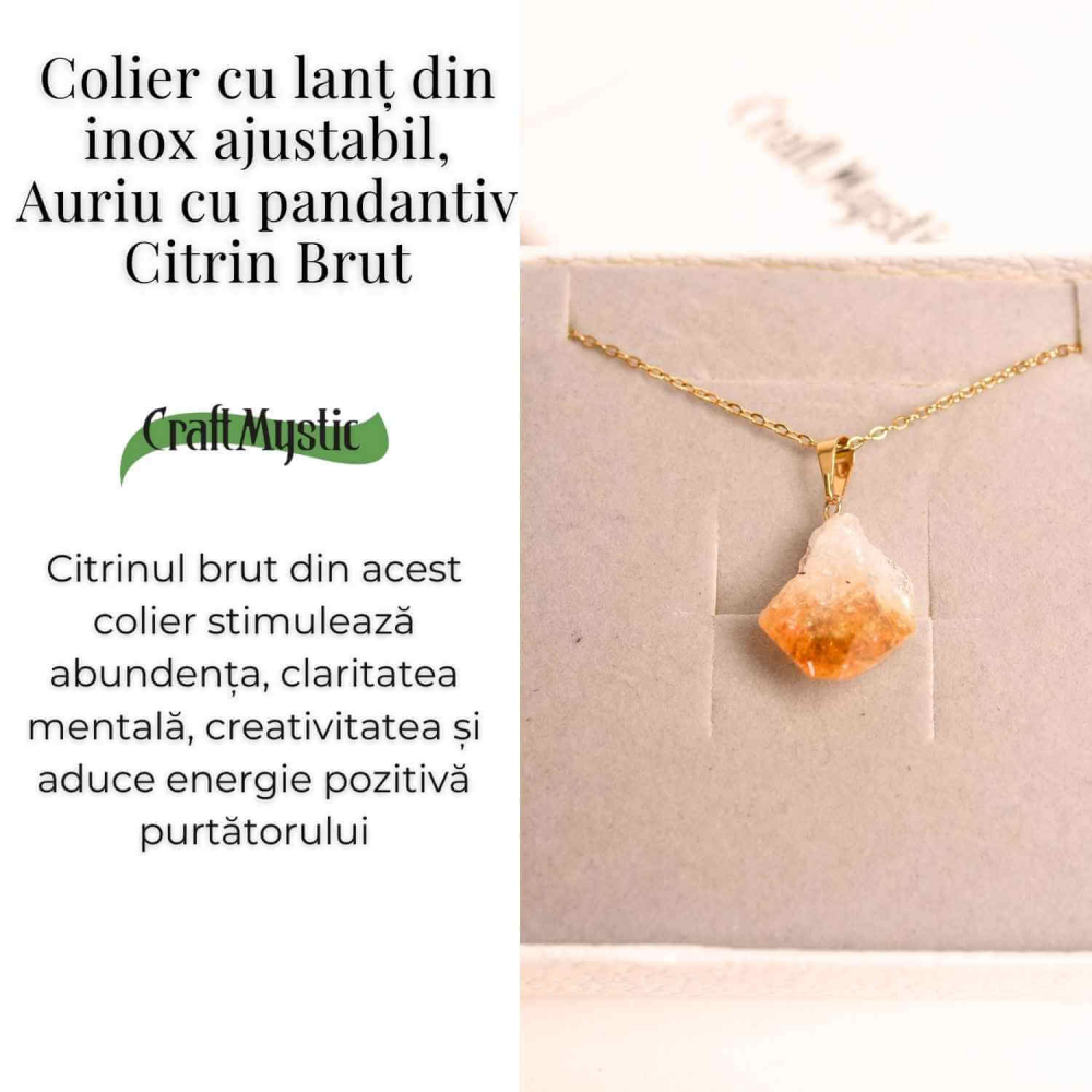 Colier auriu cu pandantiv citrin brut  – Energie si Prosperitate [3]