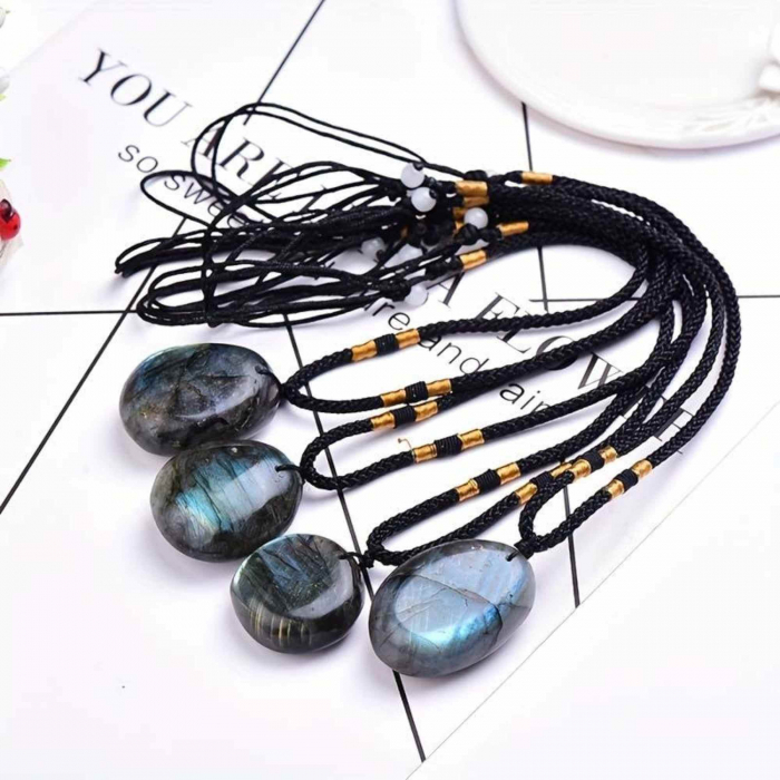 Colier cu Pandantiv Ovoidal din Labradorit Natural 3-4 cm pentru Meditatie, Protectie [5]