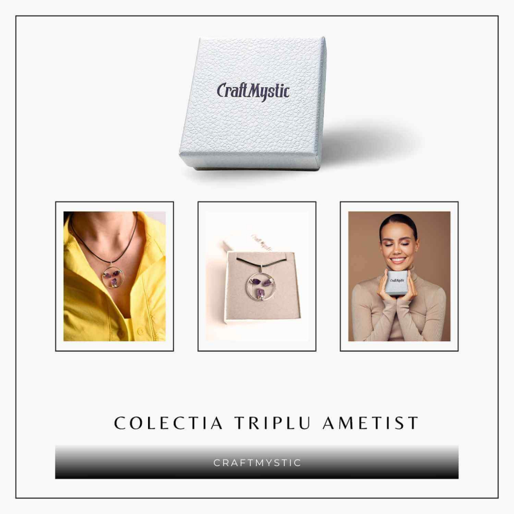 Colier cu pandantiv rotund si 3 pietre Ametist – Claritate si Eleganta Naturala [7]