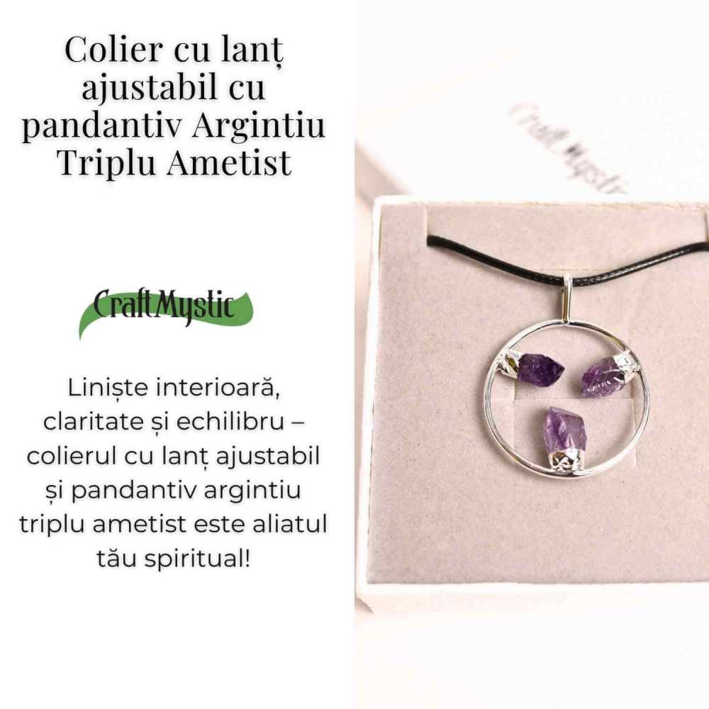 Colier cu pandantiv rotund si 3 pietre Ametist – Claritate si Eleganta Naturala [3]