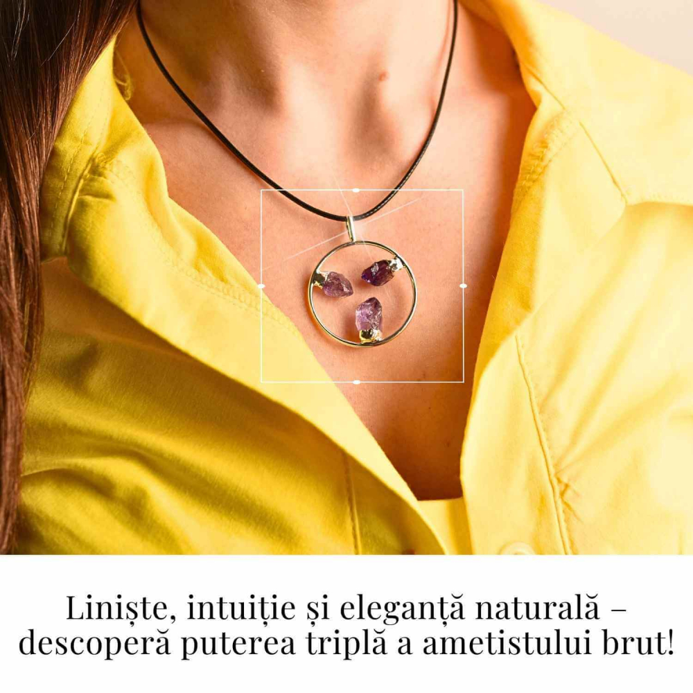 Colier cu pandantiv rotund si 3 pietre Ametist – Claritate si Eleganta Naturala [2]