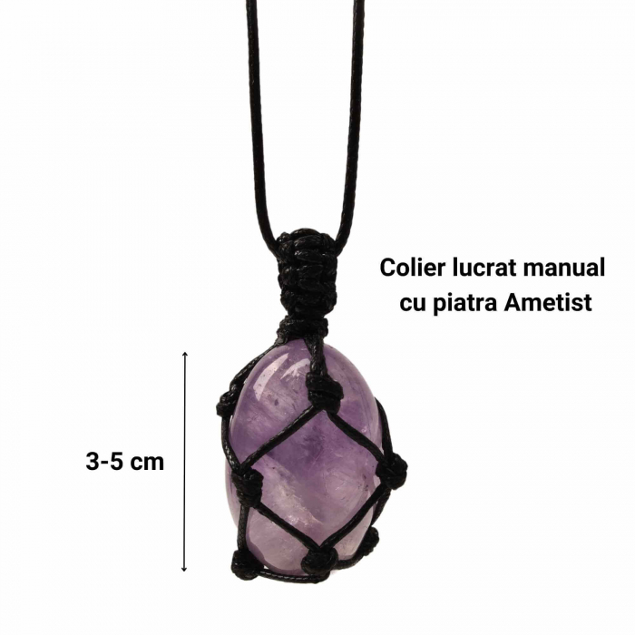 Colier cu Pandantiv din Ametist Slefuit pentru Vindecare, in Sfoara Impletita, Bijuterie de Meditatie si Yoga pentru Femei [2]