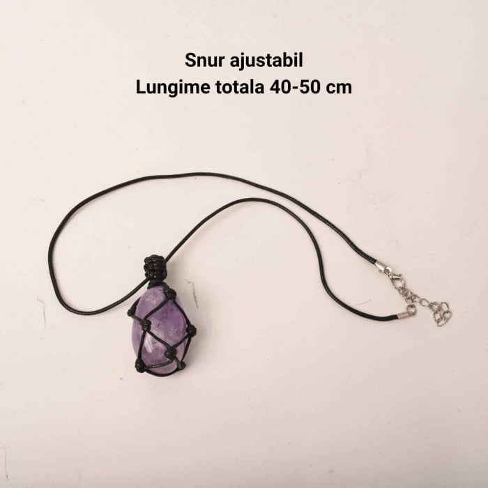 Colier cu Pandantiv din Ametist Slefuit pentru Vindecare, in Sfoara Impletita, Bijuterie de Meditatie si Yoga pentru Femei [3]