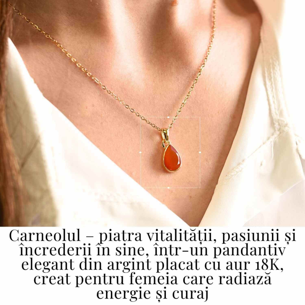 Colier Argint 925 Placat cu Aur 18K cu Carneol Lacrima – Curaj si Energie Interioara [2]