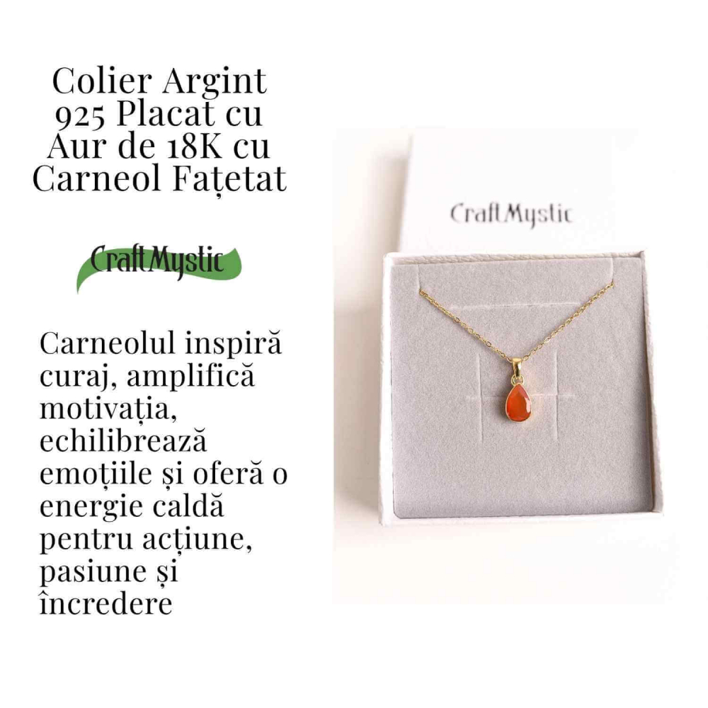 Colier Argint 925 Placat cu Aur 18K cu Carneol Lacrima – Curaj si Energie Interioara [3]