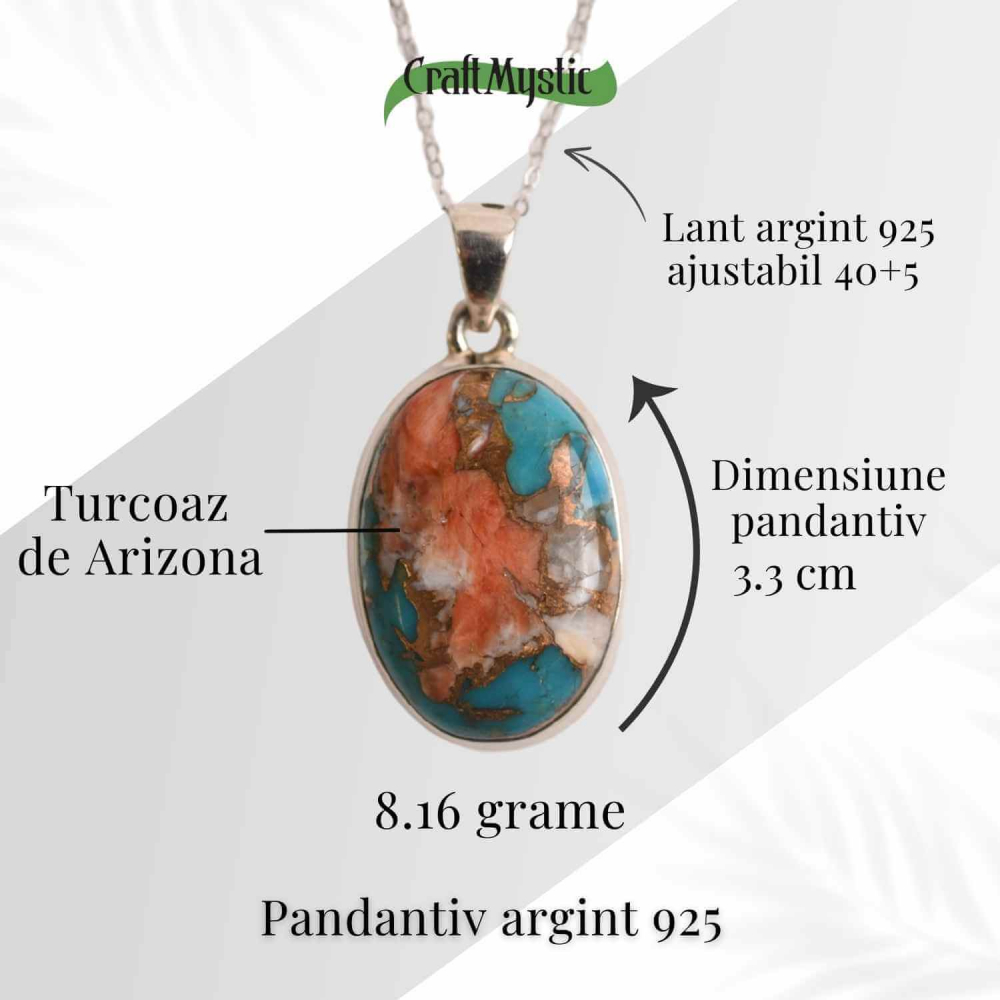 Colier cu turcoaz Arizona si scoica Spiny, montura Argint 925, 8.16 gr – Protejeaza si Echilibreaza [5]