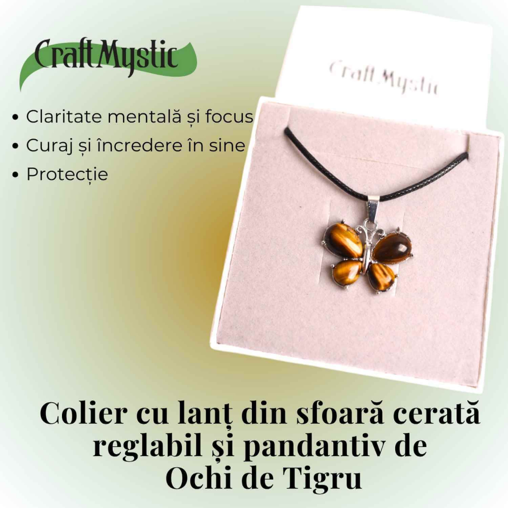 Colier ajustabil fluture cu ametist, ochi de tigru sau cuart roz – Protecție și Eleganță [3]