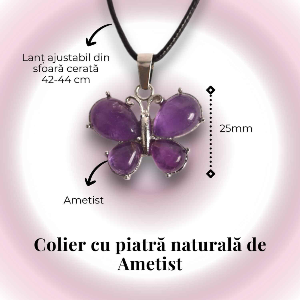 Colier ajustabil fluture cu ametist, ochi de tigru sau cuart roz – Protecție și Eleganță [5]