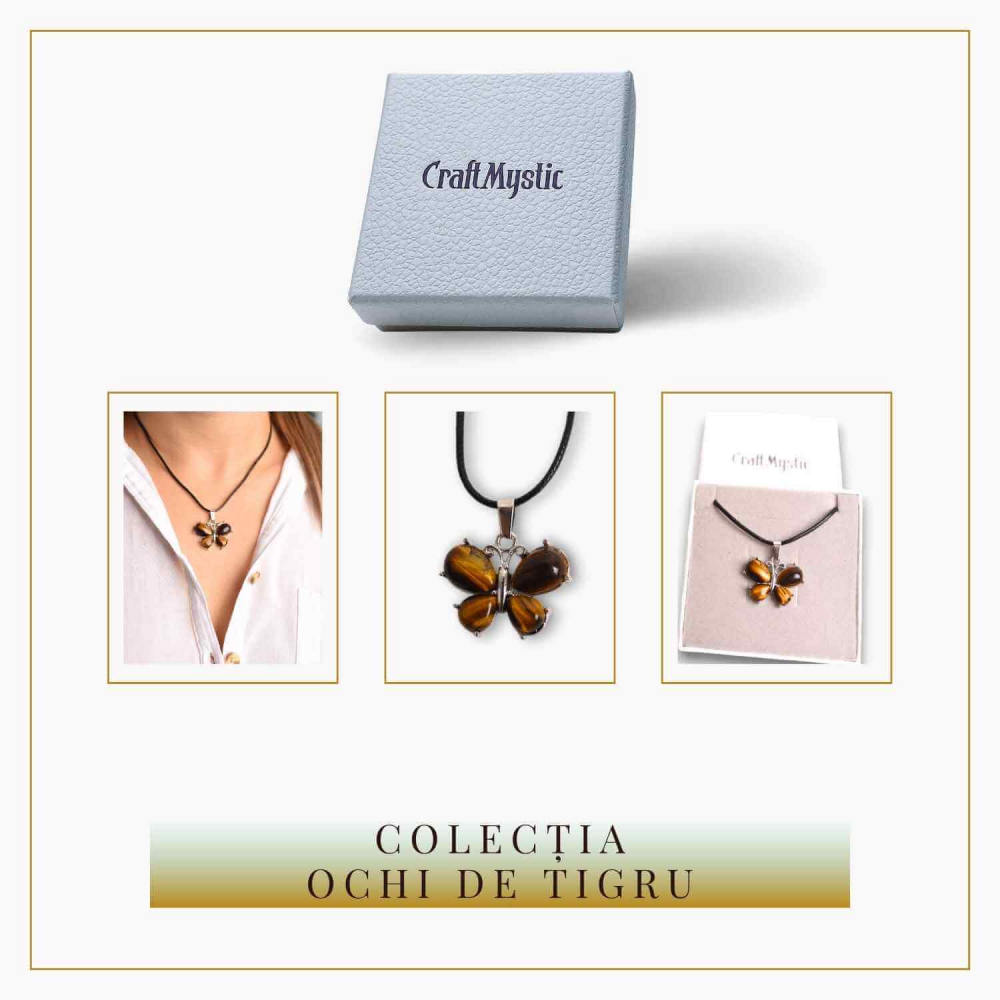 Colier ajustabil fluture cu ametist, ochi de tigru sau cuart roz – Protecție și Eleganță [6]