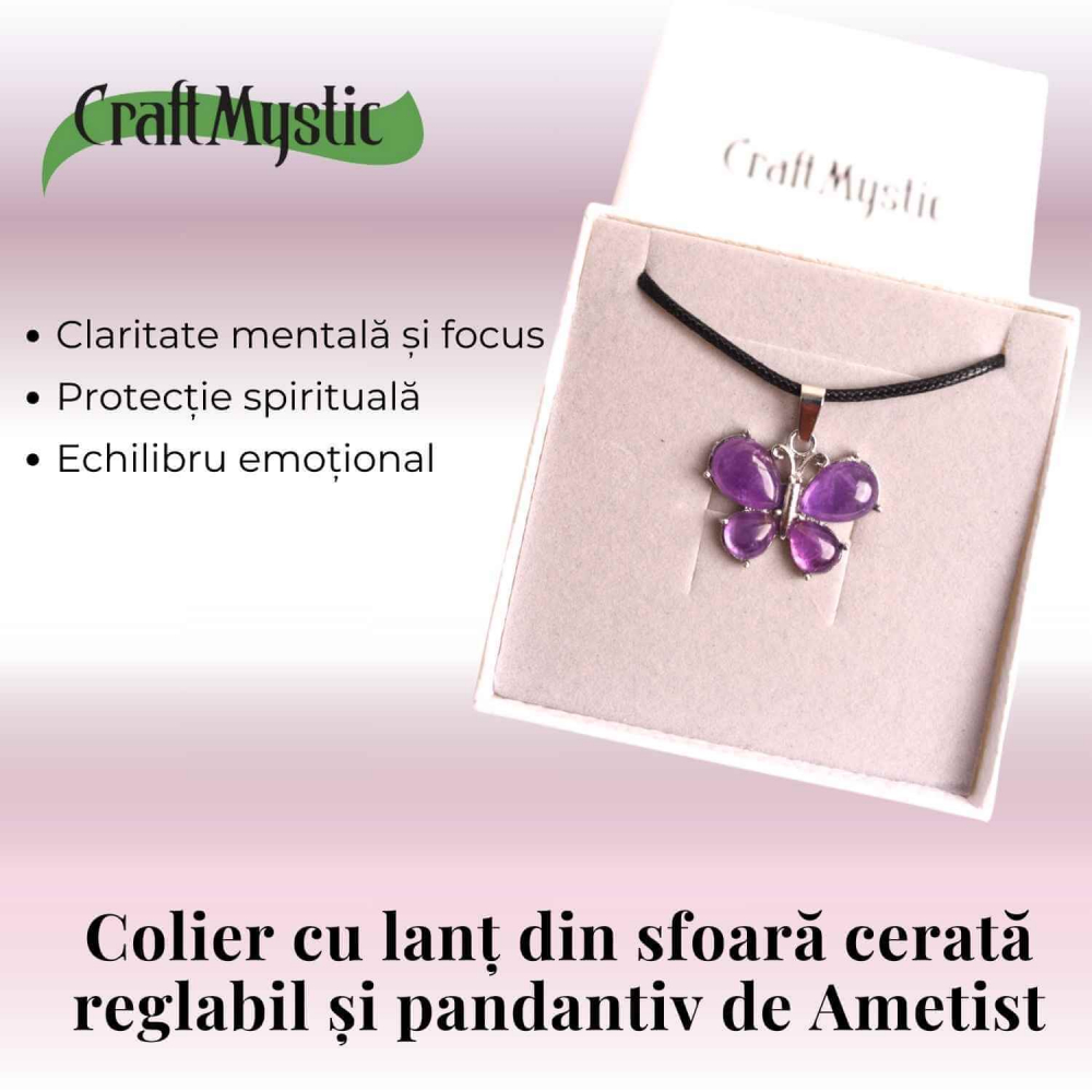 Colier ajustabil fluture cu ametist, ochi de tigru sau cuart roz – Protecție și Eleganță [3]