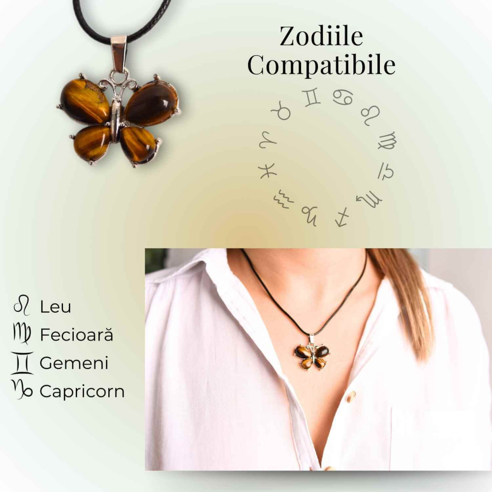 Colier ajustabil fluture cu ametist, ochi de tigru sau cuart roz – Protecție și Eleganță [4]