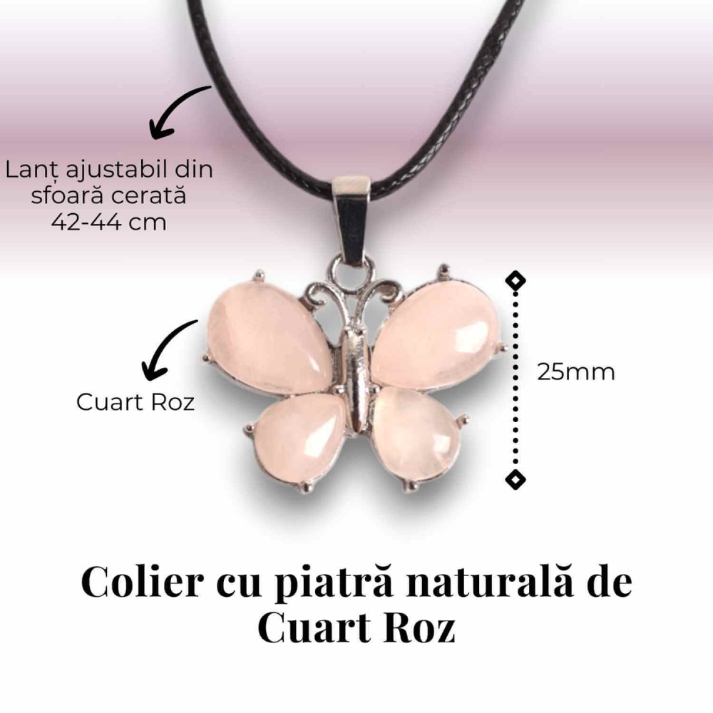 Colier ajustabil fluture cu ametist, ochi de tigru sau cuart roz – Protecție și Eleganță [3]