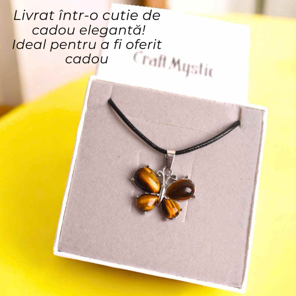 Colier ajustabil fluture cu ametist, ochi de tigru sau cuart roz – Protecție și Eleganță [7]