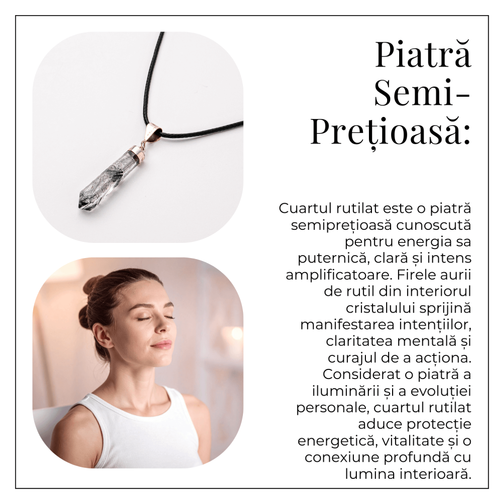 Colier cu Cuart Rutilat in Forma de Varf Lung – Claritate, Protectie si Energie Amplificata [6]