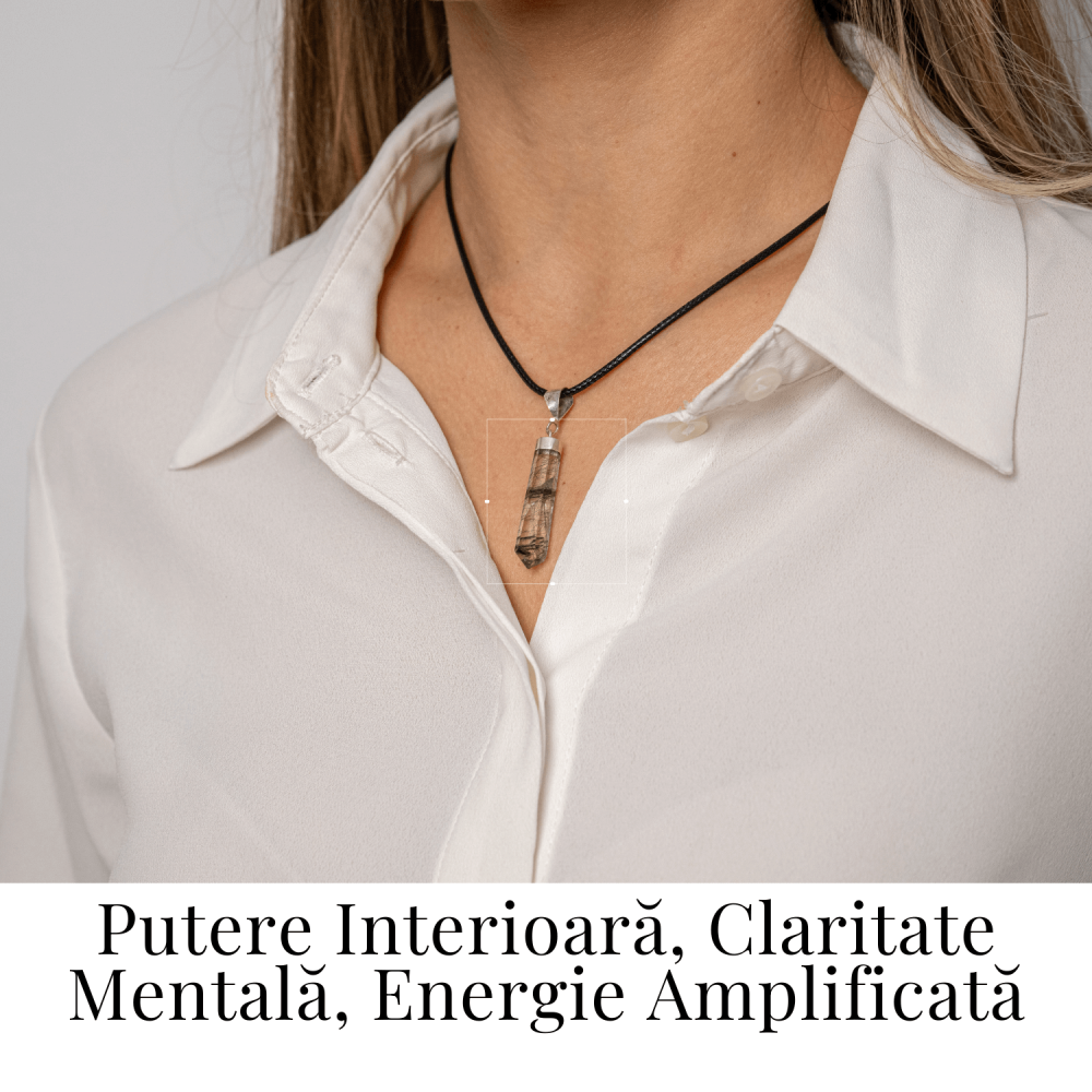 Colier cu Cuart Rutilat in Forma de Varf Lung – Claritate, Protectie si Energie Amplificata [2]