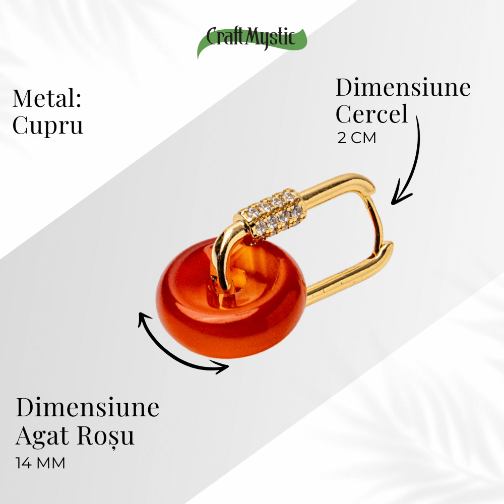 Cercei Cupru Placat Auriu cu Agat Rosu forma Pi – Energie, Curaj si Eleganta Vibranta [4]