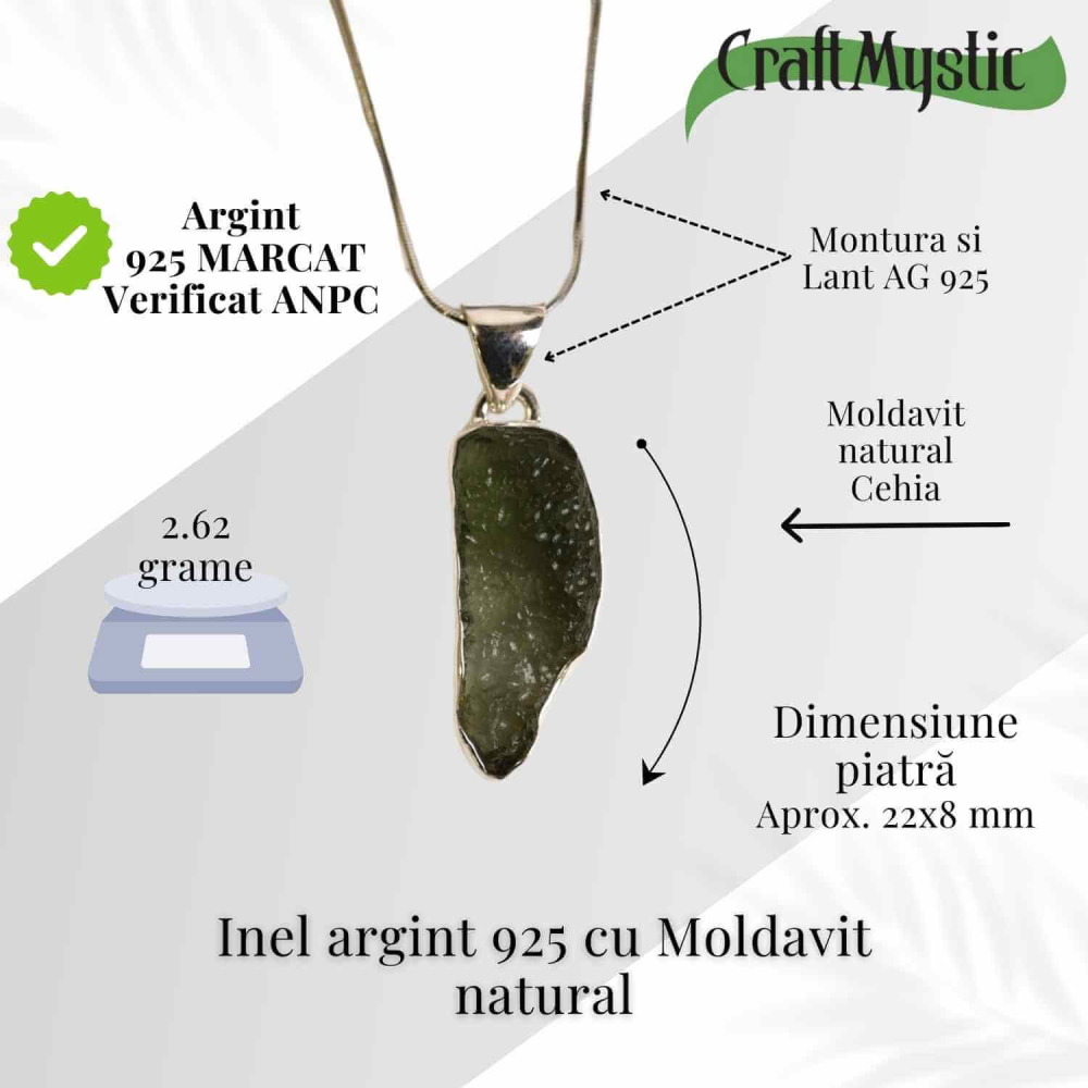 Colier din argint 925 cu moldavit natural – Claritate mentala si echilibru energetic [3]