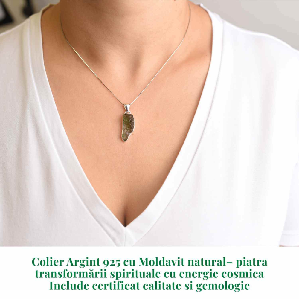 Colier din argint 925 cu moldavit natural – Claritate mentala si echilibru energetic [2]