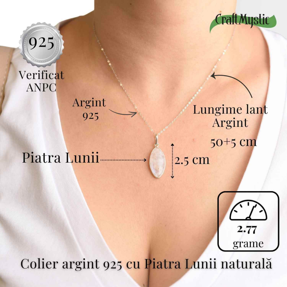 Colier din Argint 925 cu Piatra Lunii in Forma Delica – Intuitie Clara si Energie Feminina [5]