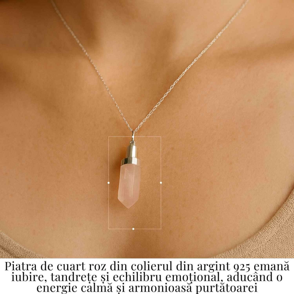Colier Argint 925 cu Cuart Roz Natural – Echilibru, Iubire si Energie Pozitiva [2]