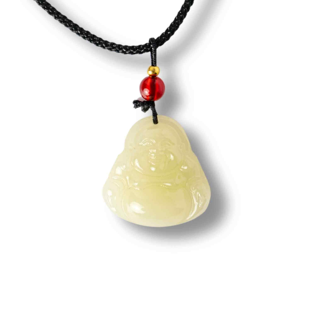 Colier Jad Afgan Natural cu Pandantiv Buddha Maitreya ,   Intelepciune si Protectie