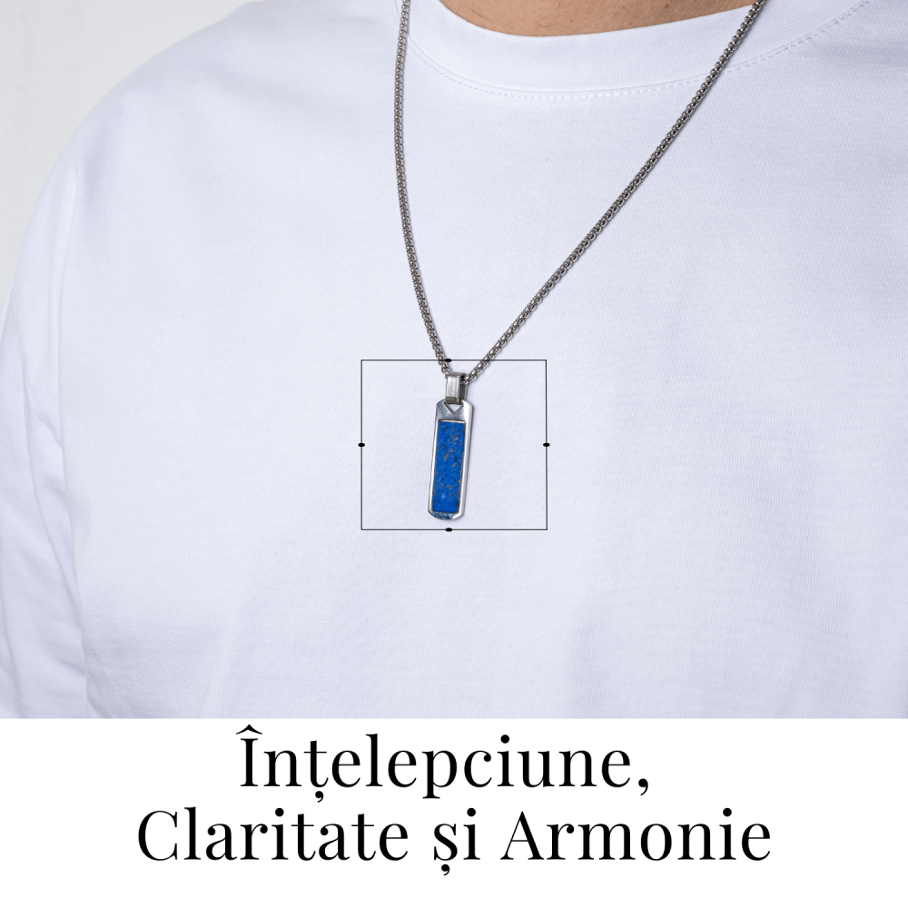 Colier otel inoxidabil cu Lapis Lazuli natural dreptunghiular – Intelepciune si Armonie Interioara [2]