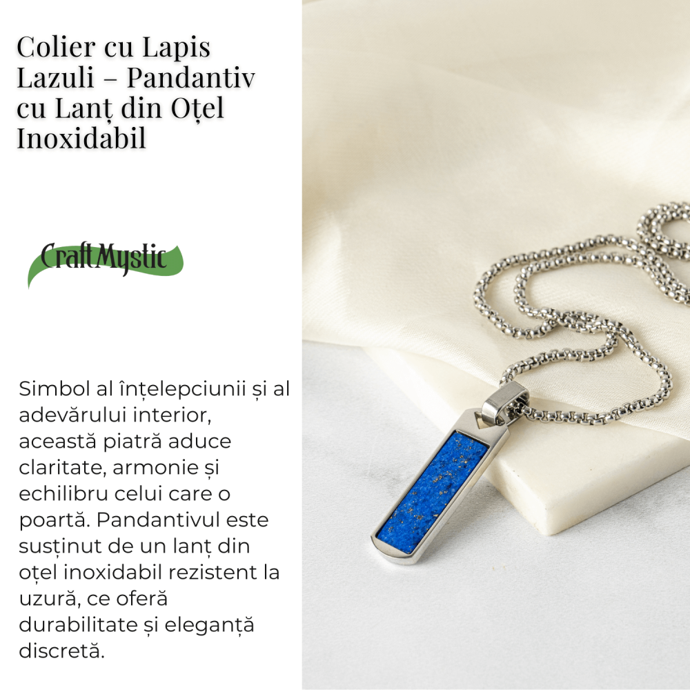 Colier otel inoxidabil cu Lapis Lazuli natural dreptunghiular – Intelepciune si Armonie Interioara [6]