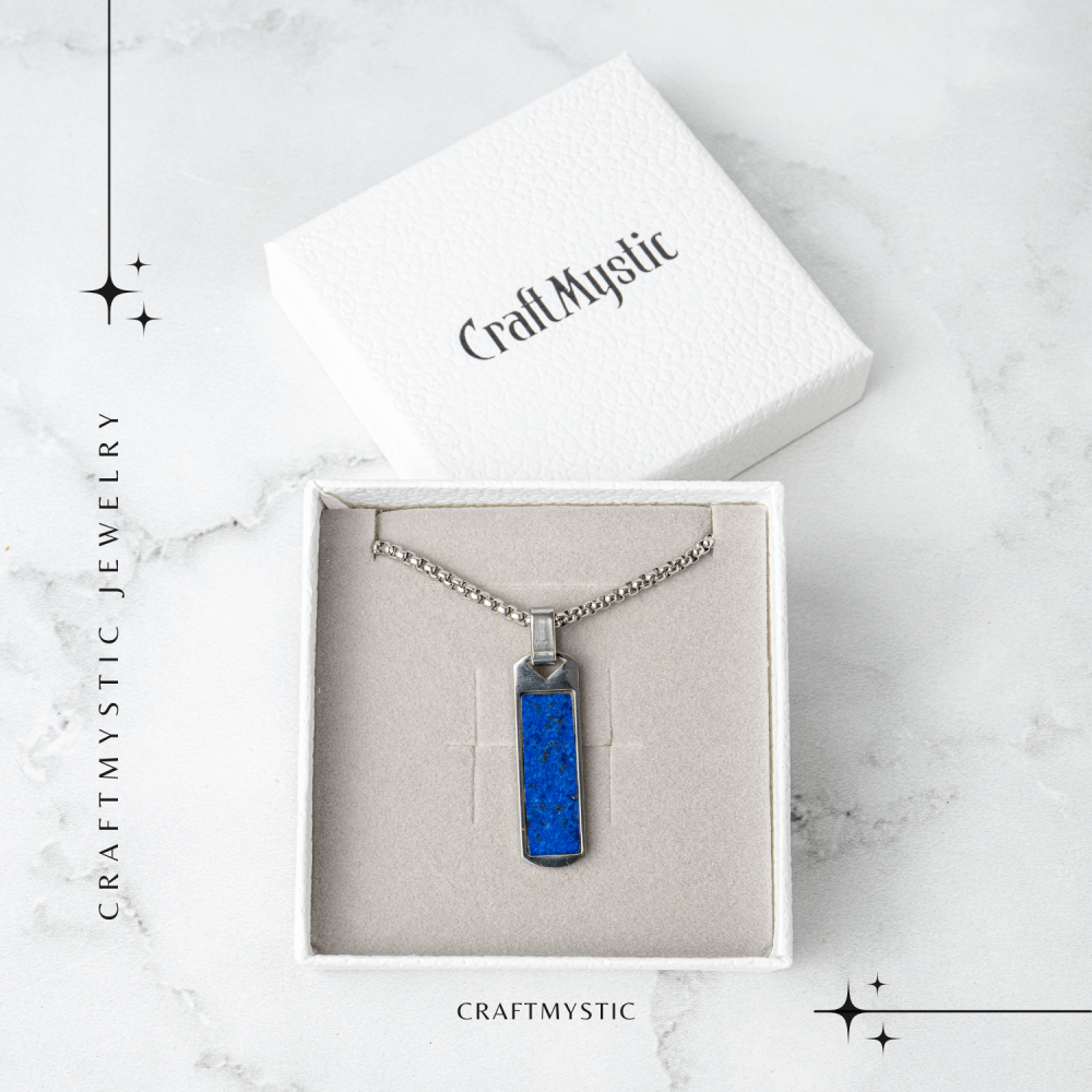 Colier otel inoxidabil cu Lapis Lazuli natural dreptunghiular – Intelepciune si Armonie Interioara [3]