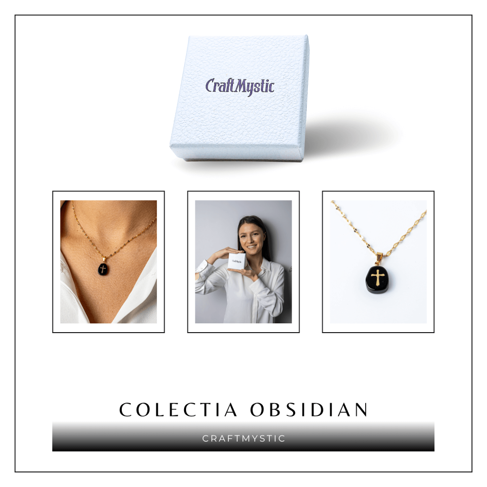 Colier Otel Inoxidabil Auriu cu Obsidian si Cruce – Protectie si Claritate Interioara [8]