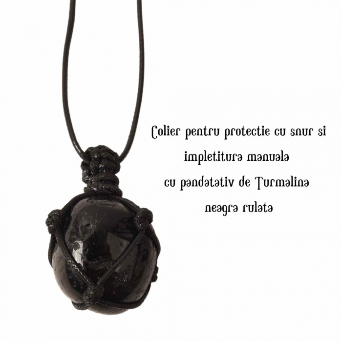 Colier cu sfoara cu Pandantiv impletit din Turmalina Neagra Rulata Naturala Bijuterie pentru protectie [4]