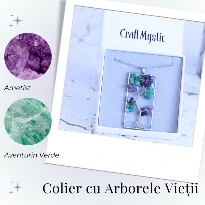 Colier ajustabil cu arborele vietii din ametist si aventurin verde - Armonie si Echilibru [4]