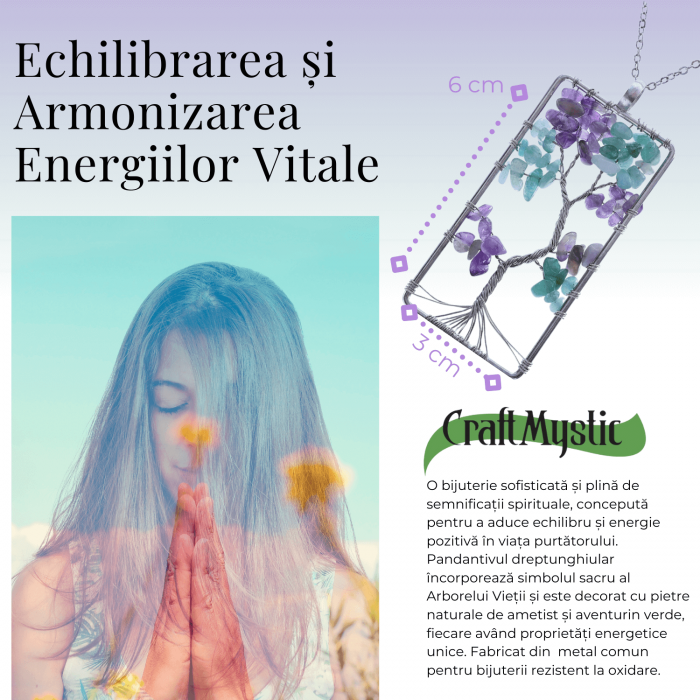 Colier ajustabil cu arborele vietii din ametist si aventurin verde - Armonie si Echilibru [3]