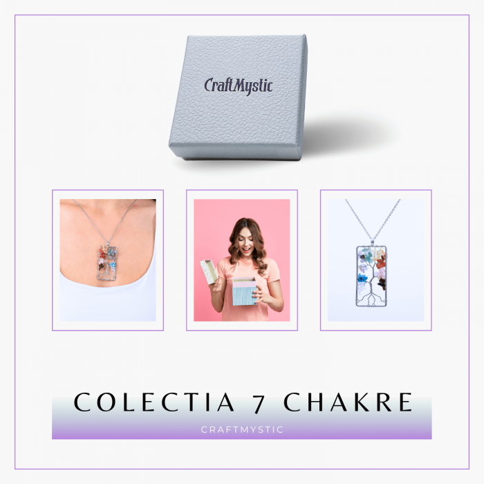 Colier dreptunghiular ajustabil cu arborele vietii si pietre pentru chakre - Echilibru si Armonie [8]