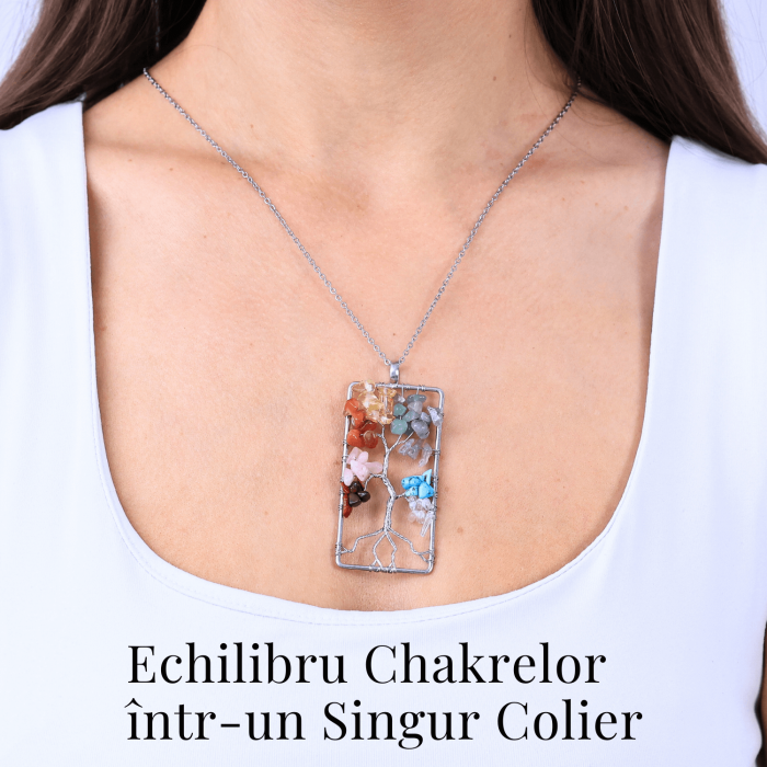 Colier dreptunghiular ajustabil cu arborele vietii si pietre pentru chakre - Echilibru si Armonie [2]