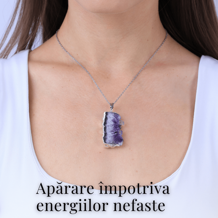 Colier argintiu cu ametist druzy - Claritate si Vindecare [2]