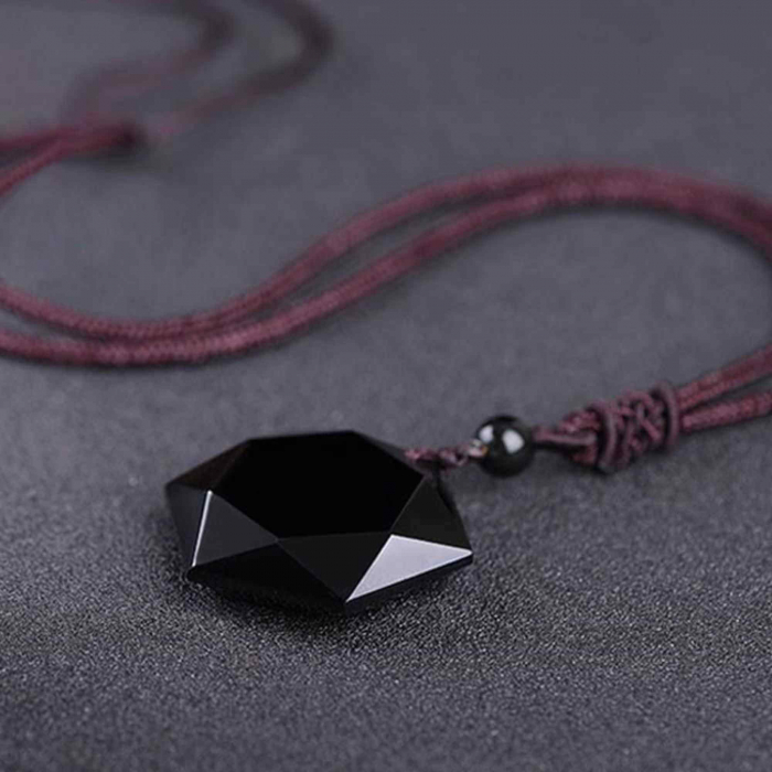 Colier hexagrama realizat din obsidian negru natural - Cristal care protejeaza de afectarea cu energii negative [5]