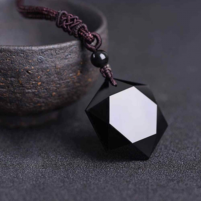 Colier hexagrama realizat din obsidian negru natural - Cristal care protejeaza de afectarea cu energii negative [2]