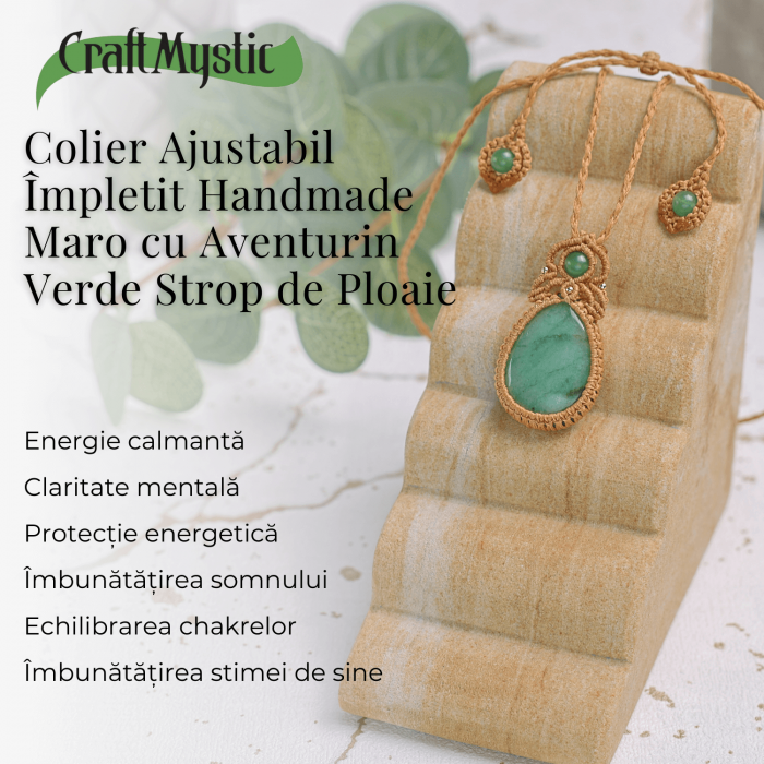 Colier Ajustabil Handmade cu Aventurin Verde "Strop de Ploaie" – Maro, Lungime Maxima 45 cm [4]