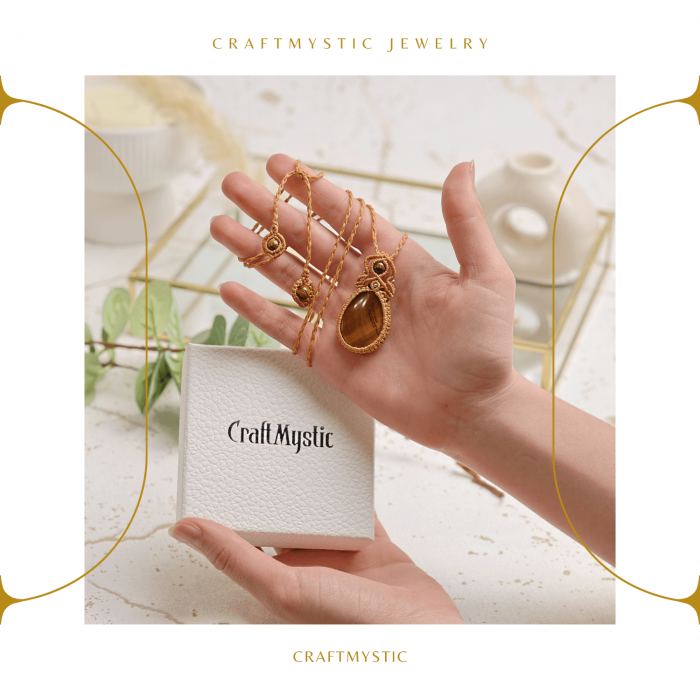 Colier Ajustabil Handmade cu Ochi de Tigru "Strop de Ploaie" – Maro, Lungime Maxima 45 cm [3]