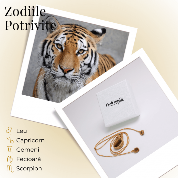 Colier Ajustabil Handmade cu Ochi de Tigru "Strop de Ploaie" – Maro, Lungime Maxima 45 cm [4]