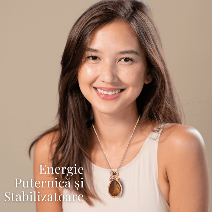 Colier Ajustabil Handmade cu Ochi de Tigru "Strop de Ploaie" – Maro, Lungime Maxima 45 cm [7]