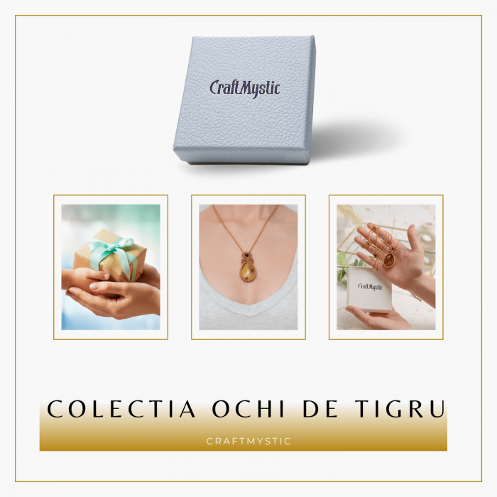 Colier Ajustabil Handmade cu Ochi de Tigru "Strop de Ploaie" – Maro, Lungime Maxima 45 cm [6]