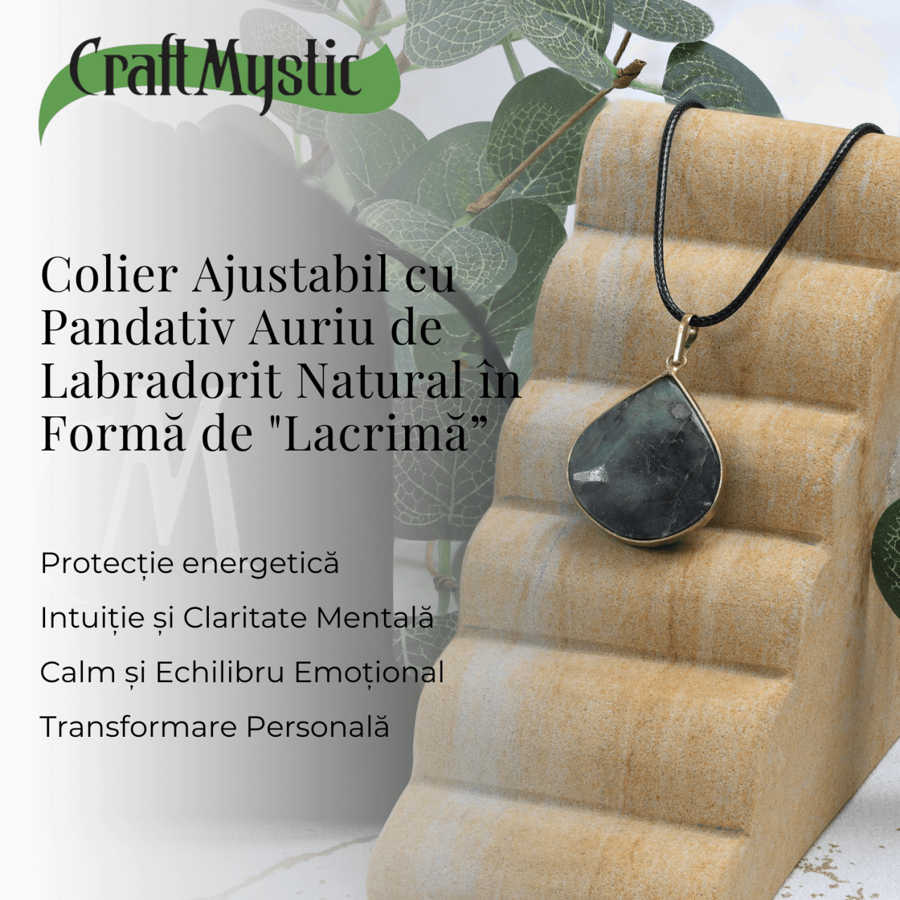 Colier Auriu Ajustabil cu Pandantiv Labradorit Lacrima pentru Protectie [4]