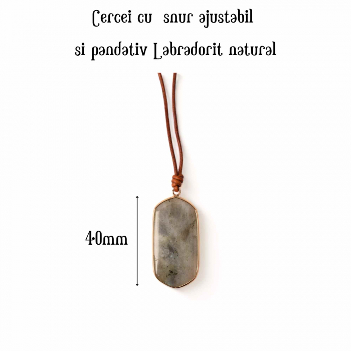 Colier Boho cu Snur de Piele Lucrat Manual si Pandantiv cu Labradorit Natural [5]