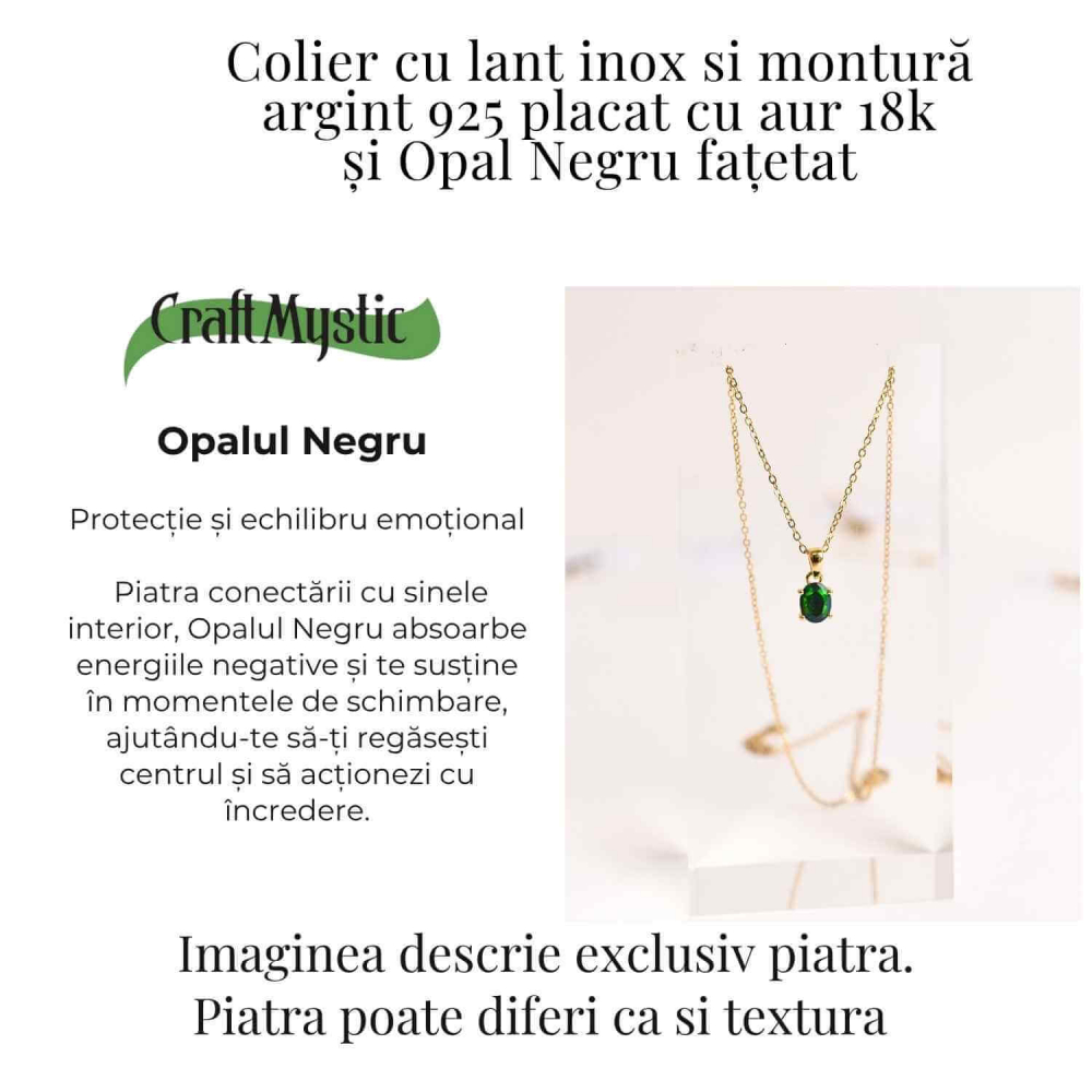 Colier cu Opal Negru fatetat si montura aurita – Protectie si claritate emotionala [3]