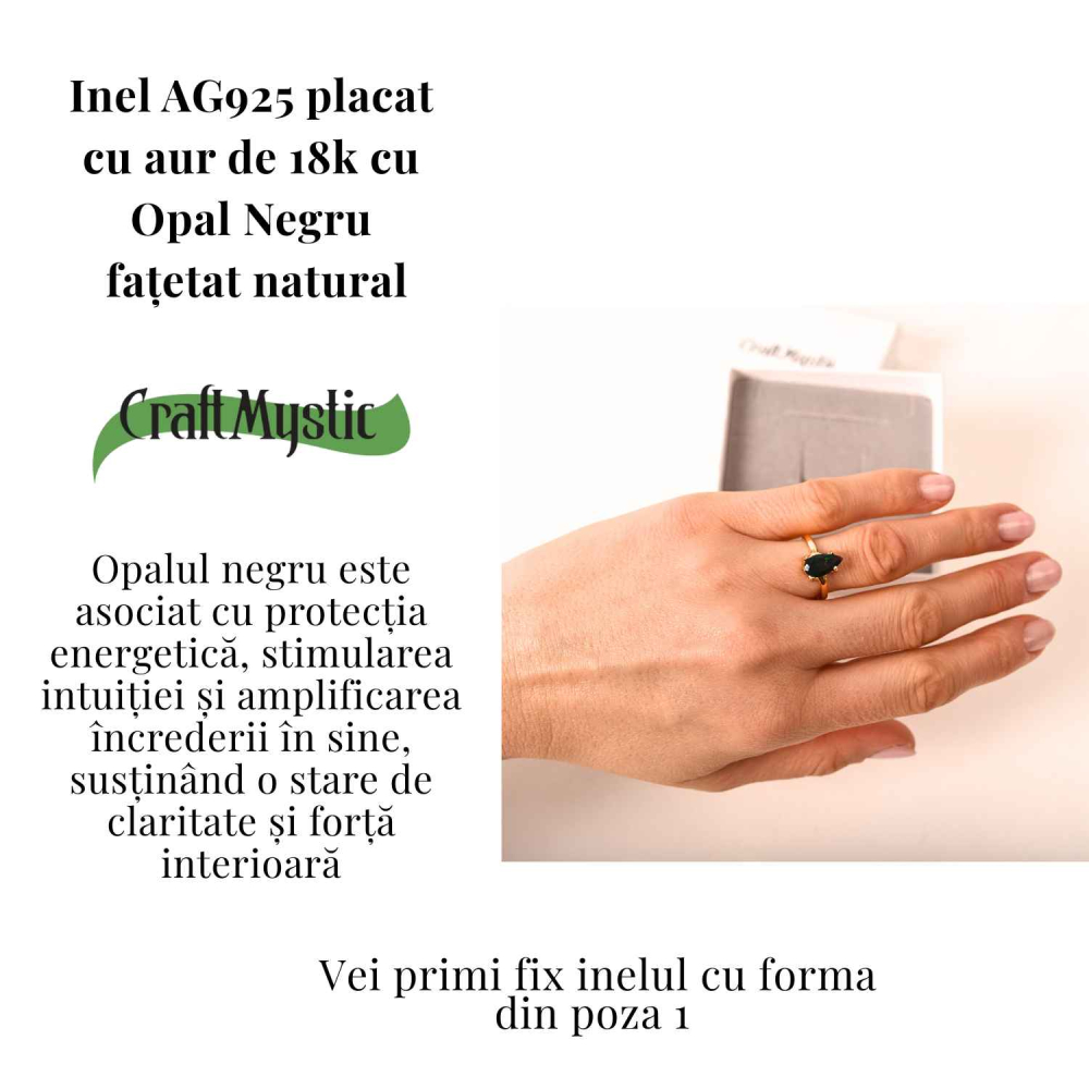 Inel Argint 925 placat cu aur 18K cu Opal Negru Fațetat oval— o reflexie profunda a intuitiei purtate cu gratie [3]
