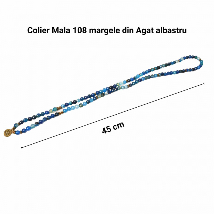 Bratara si Colier cu Simbolul Yoga si 108 de Margele Mala 8mm din Agat Albastru Accesoriu Spiritual pentru Meditatie si Bijuterie pentru Femei si Barbati [4]