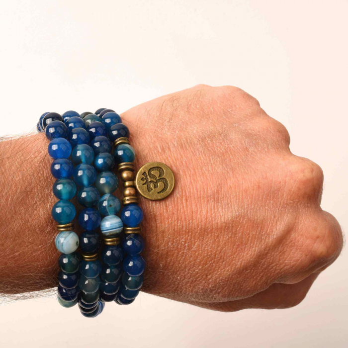 Bratara si Colier cu Simbolul Yoga si 108 de Margele Mala 8mm din Agat Albastru Accesoriu Spiritual pentru Meditatie si Bijuterie pentru Femei si Barbati [3]